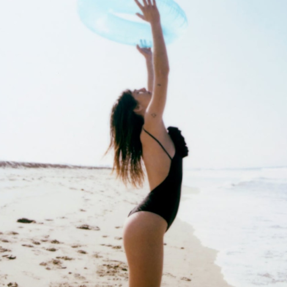 ZARA Floral Swimsuit Black